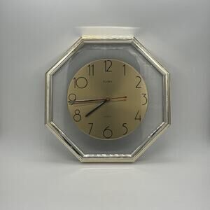 12 Inch Vintage Gold Tone Acrylic MCM 80's Retro Elgin Quartz Wall Clock, Works!